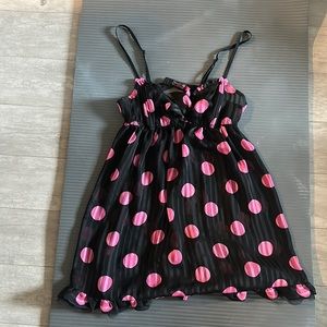 Betsey Johnson Black and Pink Polka Dot Babydoll Slip Small new without tags